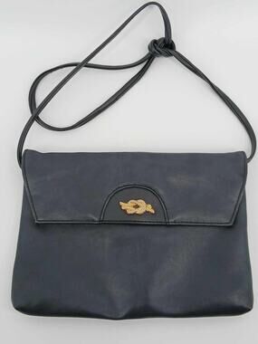1980s black Leather crossbody bag, Buena Vista, vintage with gold accent